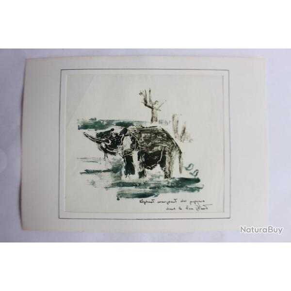 Aquarelle originale Afrique lphant lac Albert