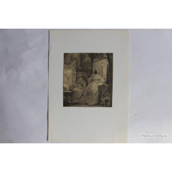 Ancien dessin original au crayon W.B.