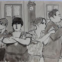 Dessin original a l'encre lavis La pluie