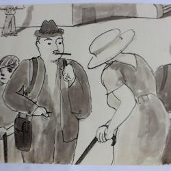 Dessin original a l'encre lavis Où allons(ez) n(v)ous ?