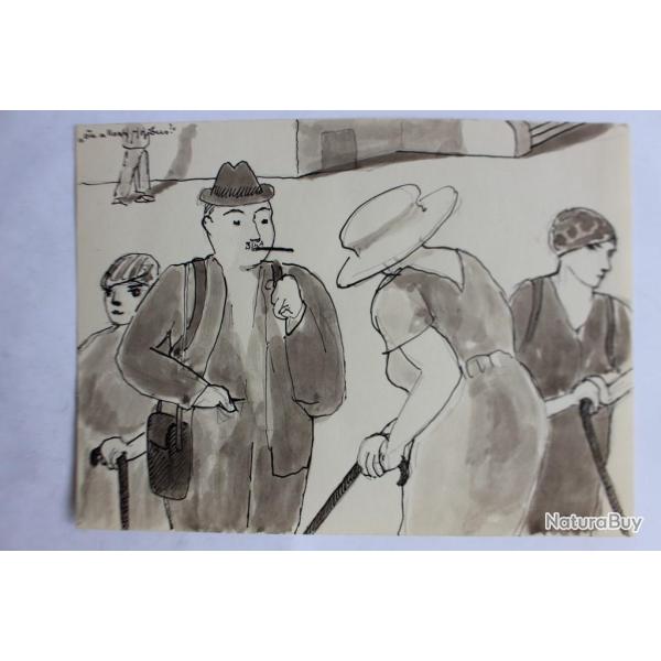 Dessin original a l'encre lavis O� allons(ez) n(v)ous ?