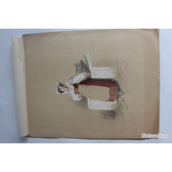 Dessin original au crayon r�hauss� XIXe Costume populaire Suisse
