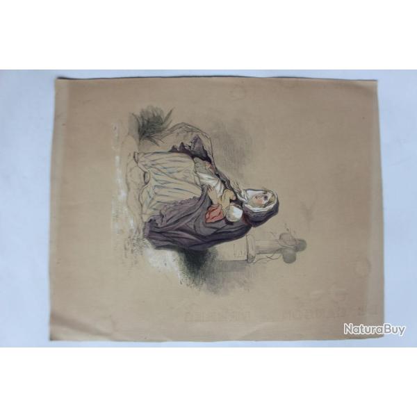 Dessin original au crayon r�hauss� XIXe si�cle femme � l'enfant