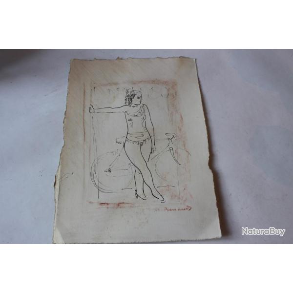Dessin original Maurice Barraud �tude femme et v�lo