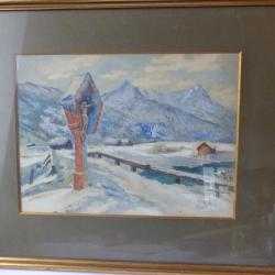 Aquarelle MONOD Garmisch montagne Alpspitze et Zugspitze Allemagne