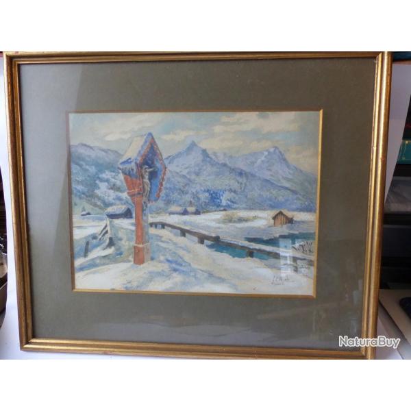 Aquarelle MONOD Garmisch montagne Alpspitze et Zugspitze Allemagne