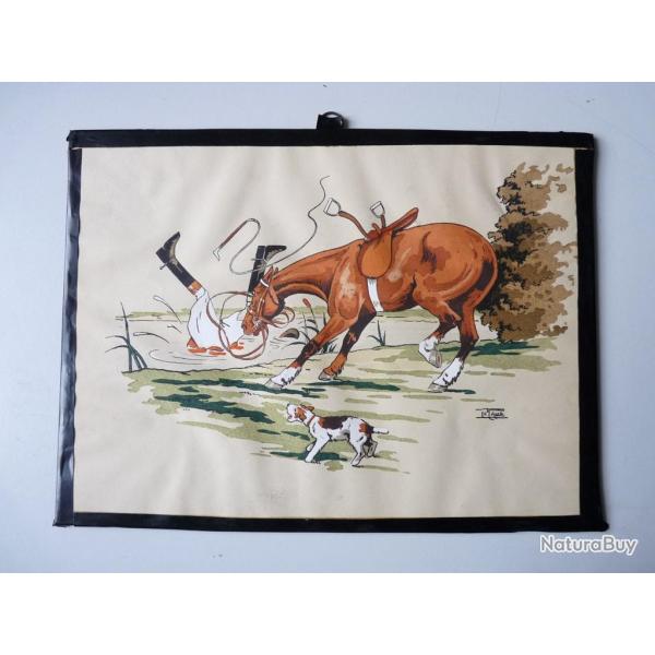 Lithographie �tienne LE RALLIC La chute �quitation