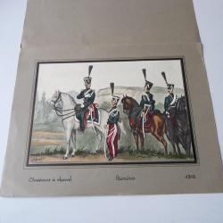 Lithographie originale A.V. ESCHER Chasseurs Gen&egrave;ve militaire