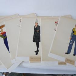 Ensemble 16 lithographies Costumes r&eacute;gionaux fran&ccedil;ais
