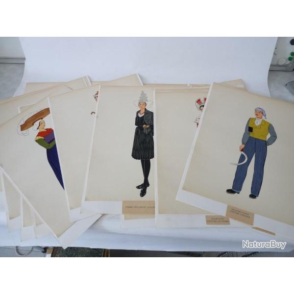 Ensemble 16 lithographies Costumes r�gionaux fran�ais