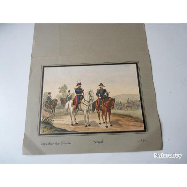 Lithographie originale A.V. ESCHER Inspecteur des milices Vaud militaire