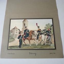 Lithographie originale A.V. ESCHER cavalerie Fribourg militaire