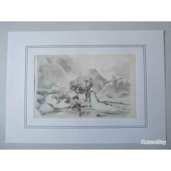 Dessin original au crayon Chasse