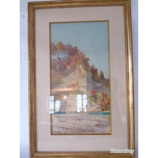 Aquarelle Andre Bezencon 1926 Les rochers des Neigles Fribourg Suisse