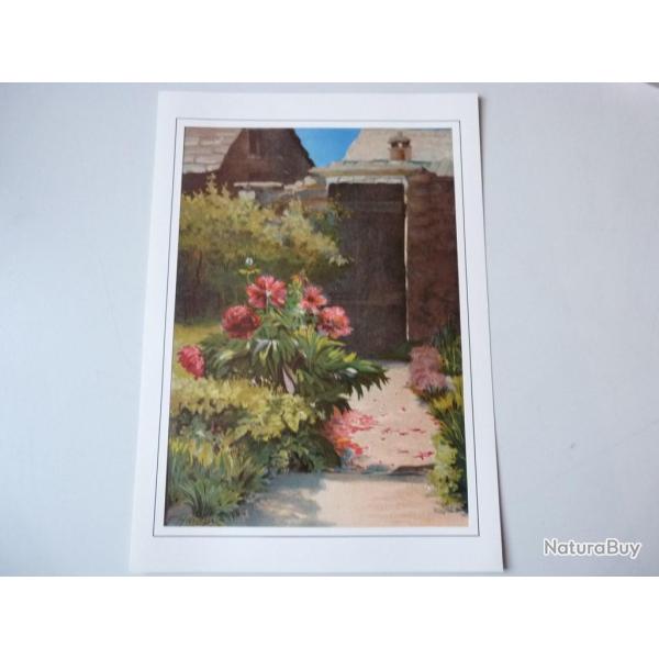 Chromolithographie tableau  Massif de fleurs E.Hareux