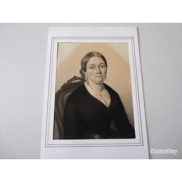 Dessin original au fusain Femme assise