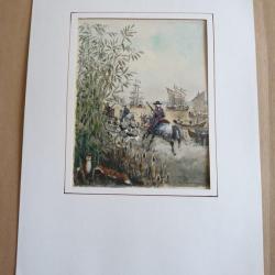 Aquarelle  Une chasse à courre de colon