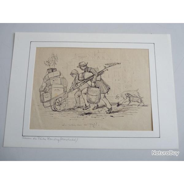 Dessin original a l'encre Le retour dans ses foyers Fritz LANDRY