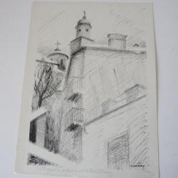 Lithographie Albert Chavaz Église