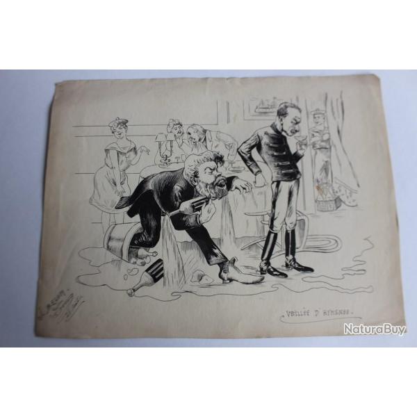 Dessin original Veill�e d'hym�n�e Camille PELLETAN Louis ANDRE J.Belom