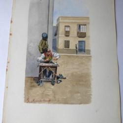 Peinture aquarelle Madrid 1896 Cordonnier Espagne