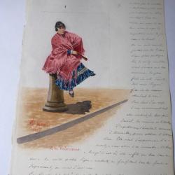 Peinture aquarelle  Une Valencienne  Madrid 1895 Espagne