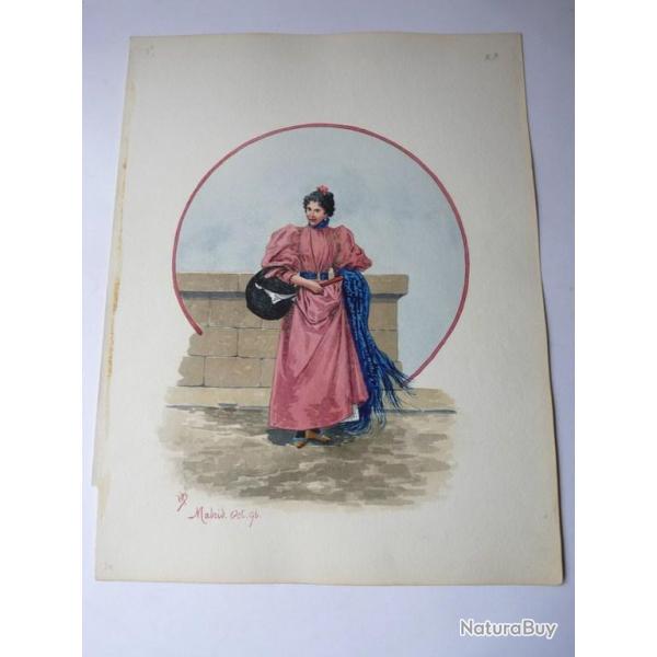 Peinture aquarelle Madrid 1896 Espagne