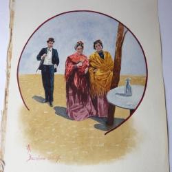 Peinture aquarelle Barcelone 1896 Espagne