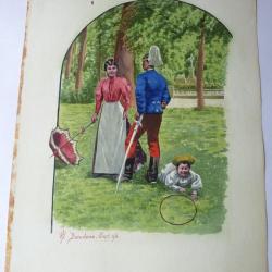 Peinture aquarelle Barcelone 1896 Espagne