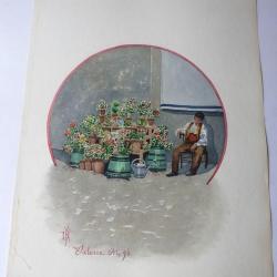 Peinture aquarelle Valence 1896 Espagne