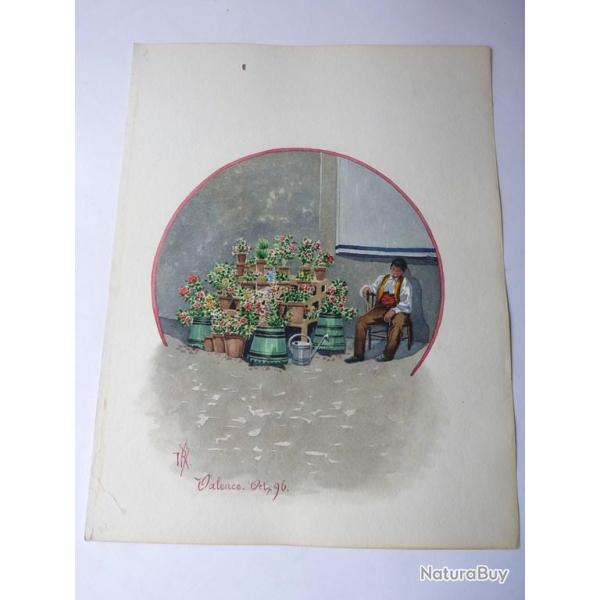 Peinture aquarelle Valence 1896 Espagne