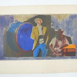 Lithographie Albert Chavaz Vignerons à la cave