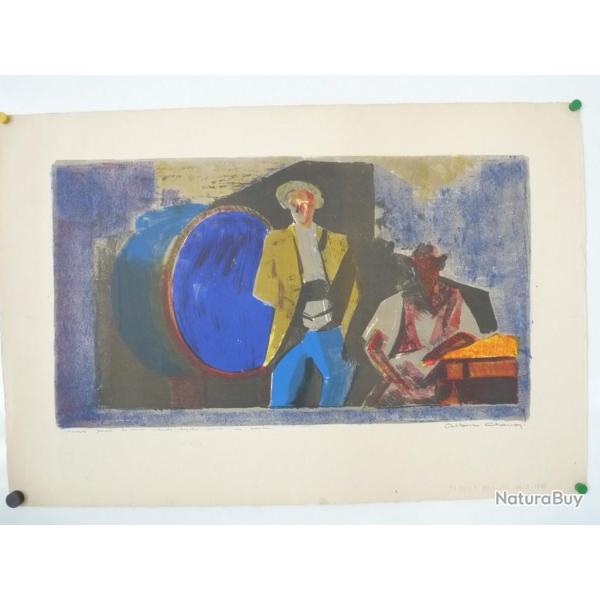 Lithographie Albert Chavaz Vignerons  la cave