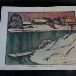 Lithographie  Bords d'Arve  Percival Pernet