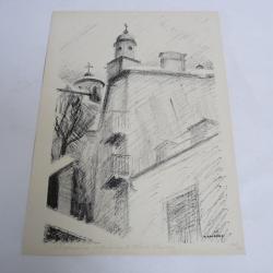 Lithographie Albert Chavaz Église