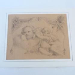 Dessin original Angelots XIXe siècle religion