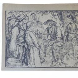 Lithographie  Édouard Vallet 1903 peintre Suisse