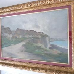 Aquarelle Augustin MALLET 1896 Paysage Falaises Bord de mer