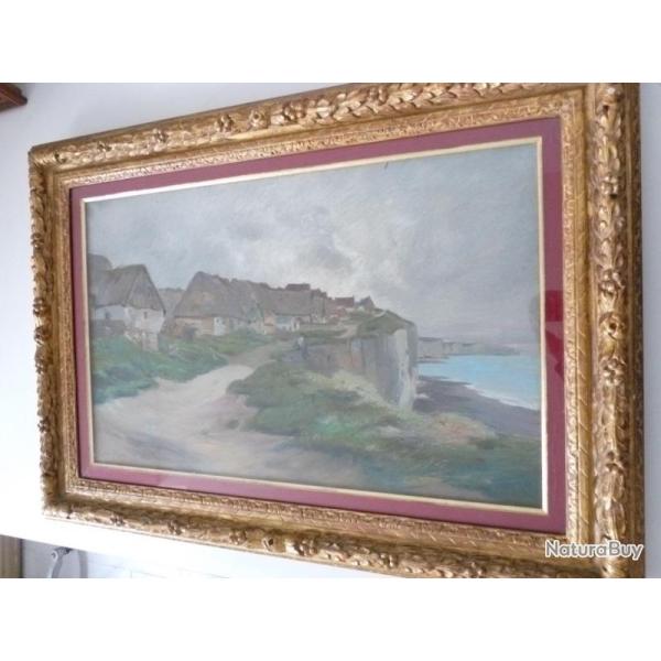 Aquarelle Augustin MALLET 1896 Paysage Falaises Bord de mer