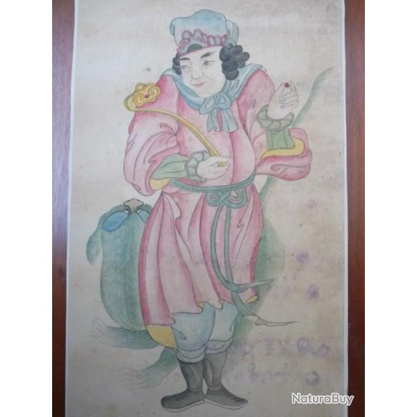 Ancien Dessin original � l'encre rehauss� en couleurs Japon Chine Asie