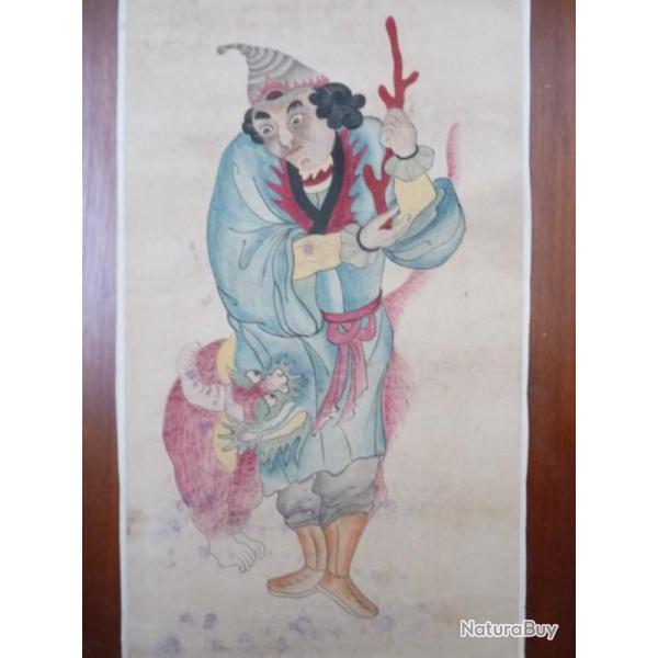 Ancien Dessin original � l'encre rehauss� en couleurs Japon Chine Asie