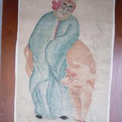 Ancien Dessin original &agrave; l'encre rehauss&eacute; en couleurs Japon Chine Asie