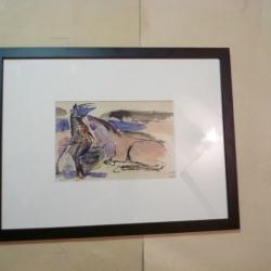 Dessin original No&euml;l MARTINETTI 1950 chevaux de cirque tableau peinture
