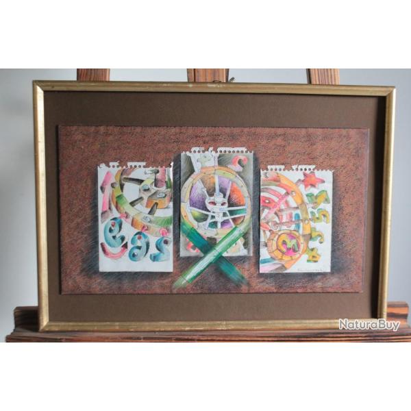 Tableau Dessin Aquarelle Collage Covaci OCTAVIAN Art Moderne Roumanie