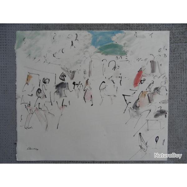 Antonio VILLANUEVA Dessin original encre/aquarelle