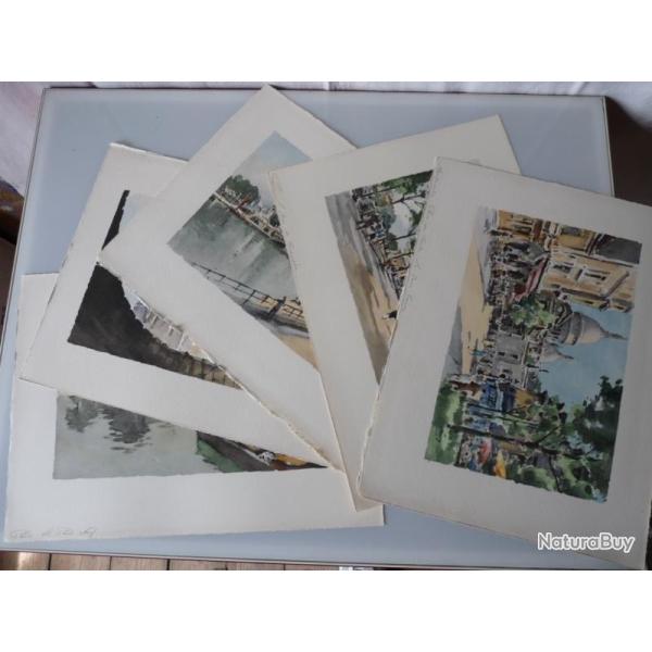 Lithographie HENRY ann�es 1950 vues de Paris Dessin