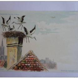 CPA illustr&eacute;e HAAS Lithographie de Strasbourg Cigogne