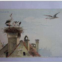 CPA illustr&eacute;e HAAS Lithographie de Strasbourg Cigogne