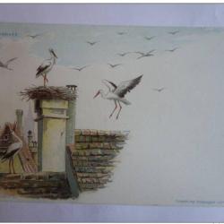 CPA illustr&eacute;e HAAS Lithographie de Strasbourg Cigogne