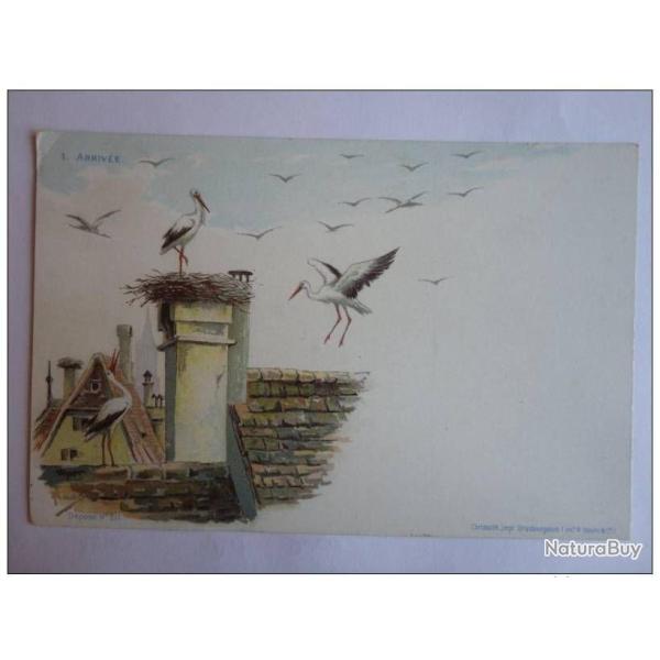 CPA illustr�e HAAS Lithographie de Strasbourg Cigogne